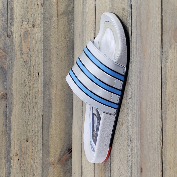 adidas adilette Premium Men's Slides Sandals Grey/Blue/Red - Picture 2 of 8